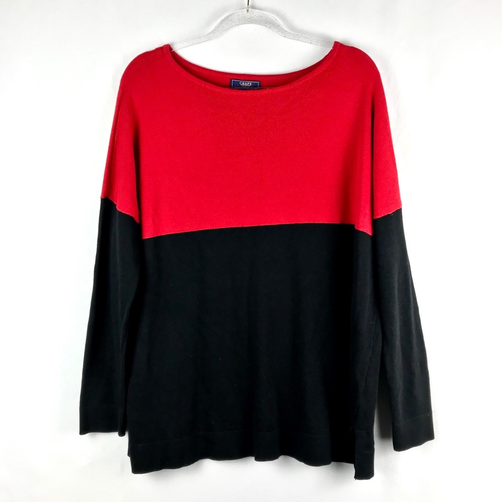Chaps Red & Black Long Sleeve Knit Top